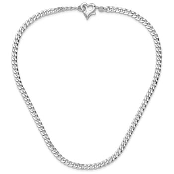 Rhodium Over Sterling Silver Heart Clasp Fancy Diamond-cut Curb
16.5-inch Necklace