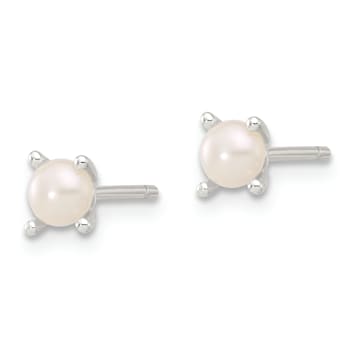 Sterling Silver With E-Coating 4mm Freshwater Cultured Pearl Post Earrings