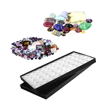 Multi-Stone Faceted and Cabochon Mixed Shape Parcel 600ctw With 50 Round
Gem Jars In Tray