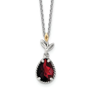 Sterling Silver with 14K Accent Antiqued Leaf Garnet with 2-inch
Extension Necklace