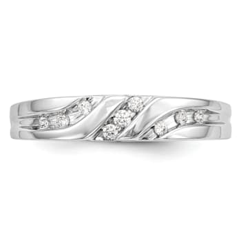 Rhodium Over 14K White Gold Diamond Trio Men's Wedding Band 0.14ctw