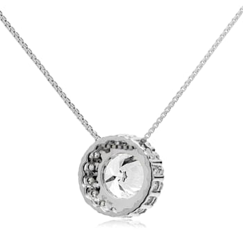 14K White Gold Necklace Round HaloCubic Zirconia Solitaire1.25CTW 18
Inch .60mm Box Link Chain