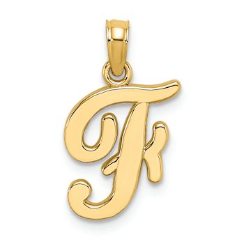 14k Yellow Gold Script Letter F Initial Pendant