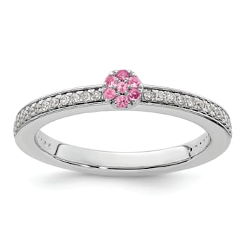 14K White Gold Stackable Expressions Pink Tourmaline and Diamond Ring 0.075ctw