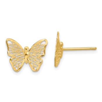 14K Yellow Gold Textured and Polished Butterfly Post Earrings