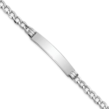 Rhodium Over 14k White Gold Polished Cuban Link ID Bracelet