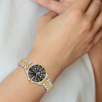 Ladies Charles Hubert Two-tone Stainless Steel Black Dial Watch