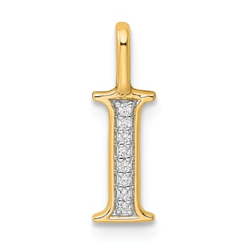 14K Yellow Gold Diamond Letter I Initial Pendant