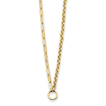 14K Yellow Gold Rolo and Paperclip Link 16-inch Lariat Necklace