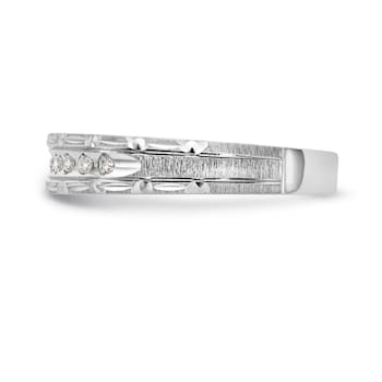 Rhodium Over 14K White Gold AA Quality Trio Ladies Wedding Band 0.09ctw