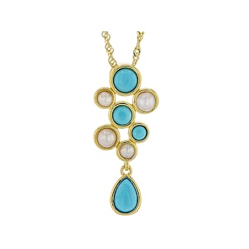 Turquoise And Cultured Seed Pearl Pendant Necklace In 18K Gold Over
Sterling Silver
