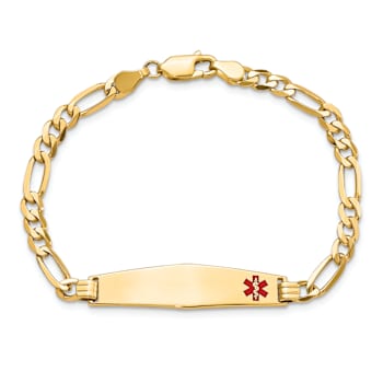 14k Yellow Gold Medical Soft Diamond Shape Red Enamel Flat Figaro Link
ID Bracelet
