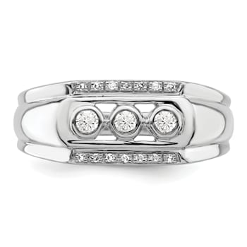 Rhodium Over 14K White Gold Lab Grown Diamond Men's Ring