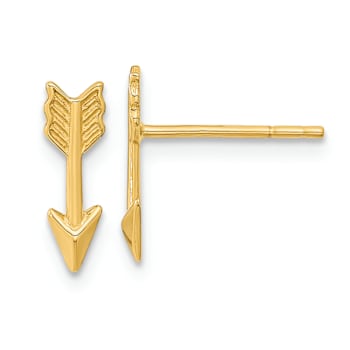 14k Yellow Gold Polished and Textured Arrow Stud Earrings