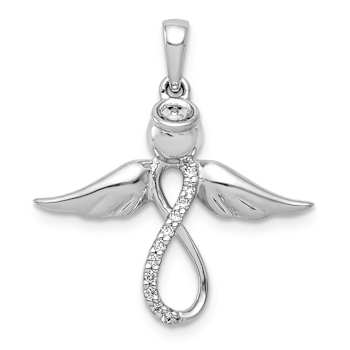 Rhodium Over 14k White Gold Diamond Infinity Angel Pendant