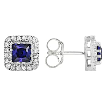 Everyday Lab-Created Sapphire Blue And White Stud Earrings In Platinum
Over Sterling Silver