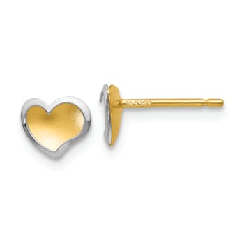 14k Yellow Gold and 14k White Gold 3mm Polished Satin Heart Stud Earrings
