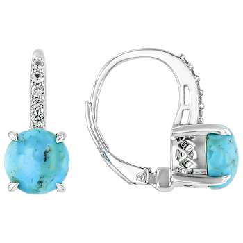 Turquoise And Sapphire Solitaire Hoop Earrings In Sterling Silver