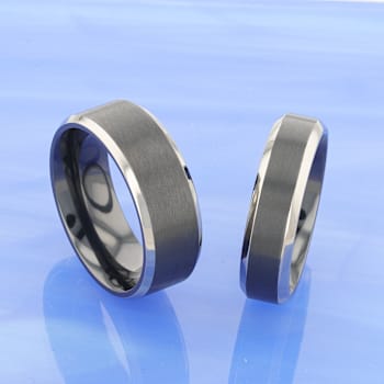 ATNOS Brushed Black Center Polished Beveled Edges Men’s Titanium Wedding
Ring 8mm