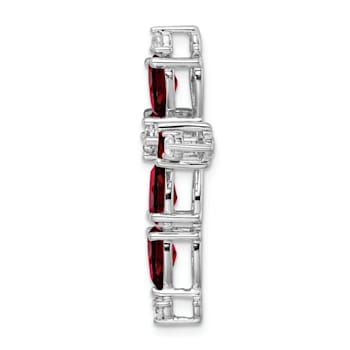 Rhodium Over 14k White Gold Garnet and Diamond Cross Chain Slide Pendant