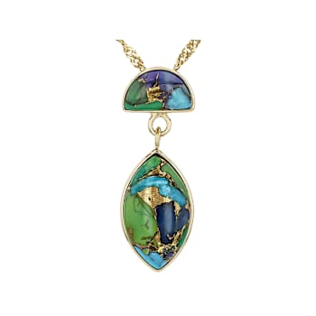 Multi-Color Blended Turquoise Pendant Necklace In 18K Gold Over Sterling Silver