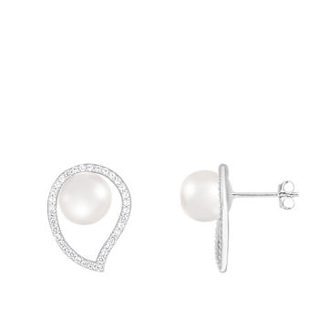 8-8½mm White Cultured Freshwater Pearl and Cubic Zirconia Rhodium Over
Sterling Silver Earrings