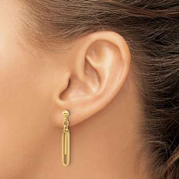 14k Yellow Gold Polished Paperclip Dangle Earrings