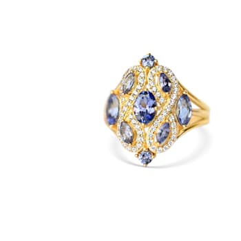 18K Yellow Gold Over Sterling Silver Mixed Shape Tanzanite and White
Zircon Ring 1.38ctw