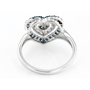 Blue And White Diamond Rhodium Over Sterling Silver Heart Ring 0.35ctw