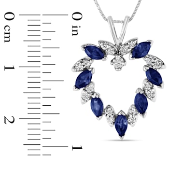 Blue Sapphire and White Diamond Heart Shape Pendant in 14k White Gold