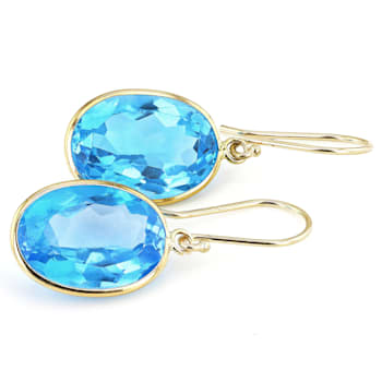 Swiss Blue Topaz 14K Yellow Gold Dangle Earring 14.00ctw
