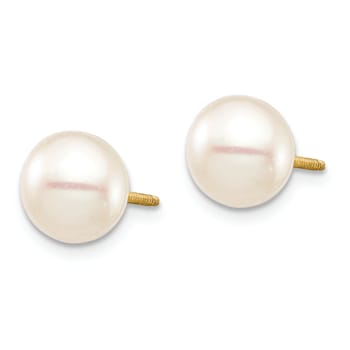 14K Yellow Gold Children's 7-8mm White Round Freshwater Cultured Pearl
Stud Earrings