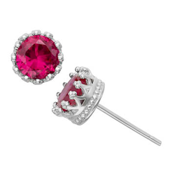 Round Lab Created Ruby Sterling Silver Stud  Earrings, 2.00ctw