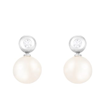 White Cultured Freshwater Pearl 14k White Gold Earrings 8-8.5mm