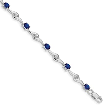 Rhodium Over 14k White Gold Blue Sapphire and White Sapphire Bracelet