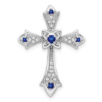 Rhodium Over 10k White Gold 0.09 cttw Sapphire and Diamond Fleur-de-Lis
Cross Slide Pendant