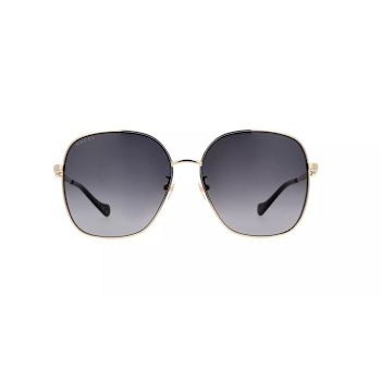 Gucci Gold Tone and Black Oversize Frame/ Gray Lens Sunglasses