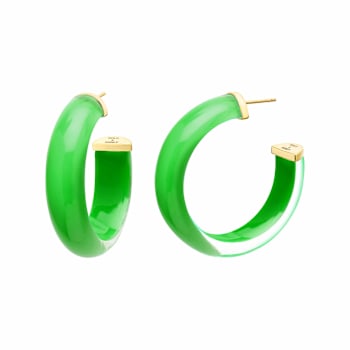 14K Yellow Gold Over Sterling Silver Illusion Acrylic Hoops in Green