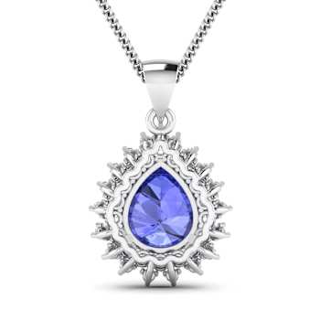3.25ctw 14K White Gold Tanzanite and White Diamond Pendant with 18 inch
Cable Chain