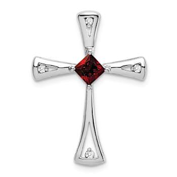 Rhodium Over 10k White Gold 0.29 cttw Garnet and Accent Diamond Cross Pendant