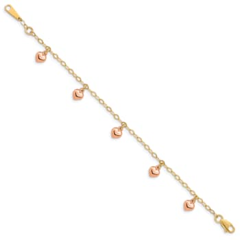 14K Two-tone Hearts Child's Puffed Heart Charm Bracelet