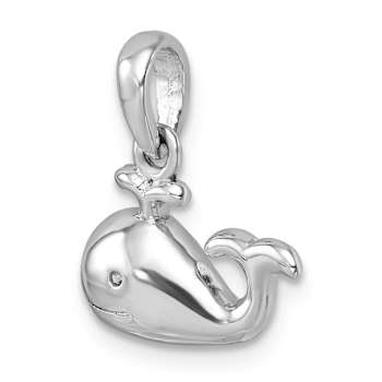Rhodium Over Sterling Silver Polished Whale Pendant