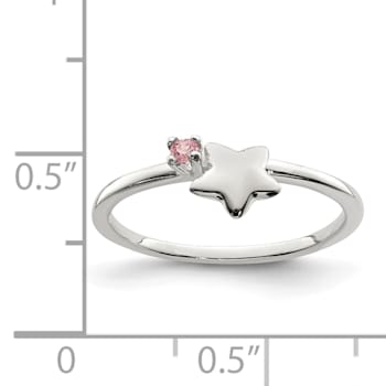 Sterling Silver Polished Pink Cubic Zirconia and Star Children's Ring