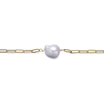 Pear Shape Freshwater Pearl Paperclip Link Bracelet In 14K White Gold
Over Sterling Silver