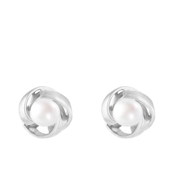 6.5-7mm White Cultured Freshwater Pearl Rhodium Over Sterling Silver Earrings