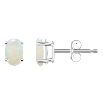 6x4mm Oval Opal 14k White Gold Stud Earrings