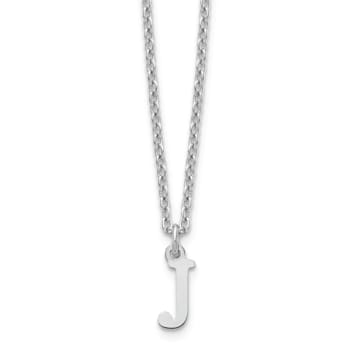 Rhodium Over Sterling Silver Cutout Letter J Initial Necklace
