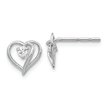Rhodium Over 14K White Gold 8mm Diamond Heart Stud Earrings