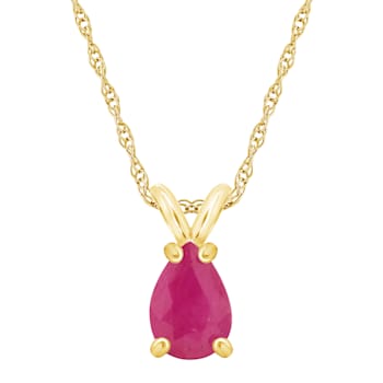 7x5mm Pear Shape Ruby 14k Yellow Gold Pendant With Chain