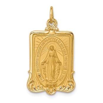 14k Yellow Gold Solid Polished and Satin Large Rectangle Framed
Miraculous Medal Pendant